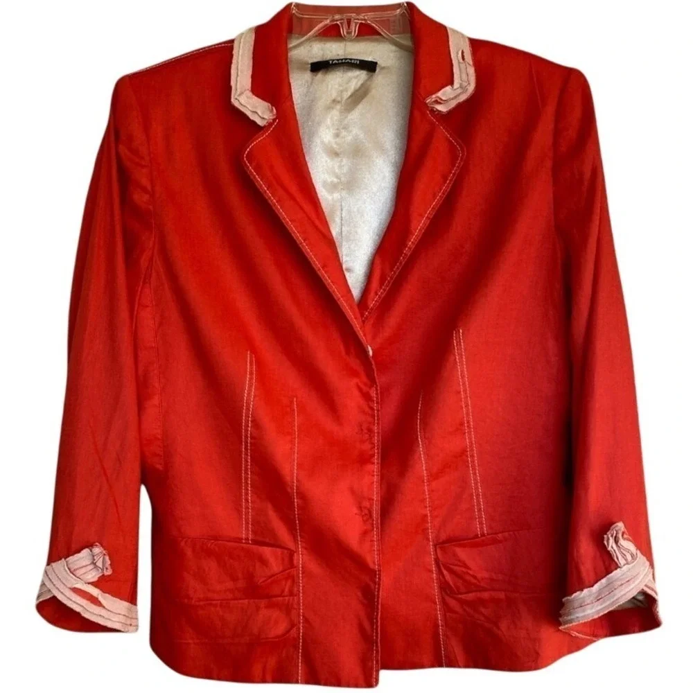 Tahari Red Blazer Jacket Womens Size Small Contrast‎ Stitching women size 12